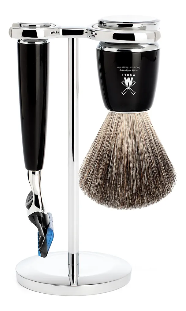 Mühle barbersæt med Fusion Skraber, Barberkost og Holder, Sort