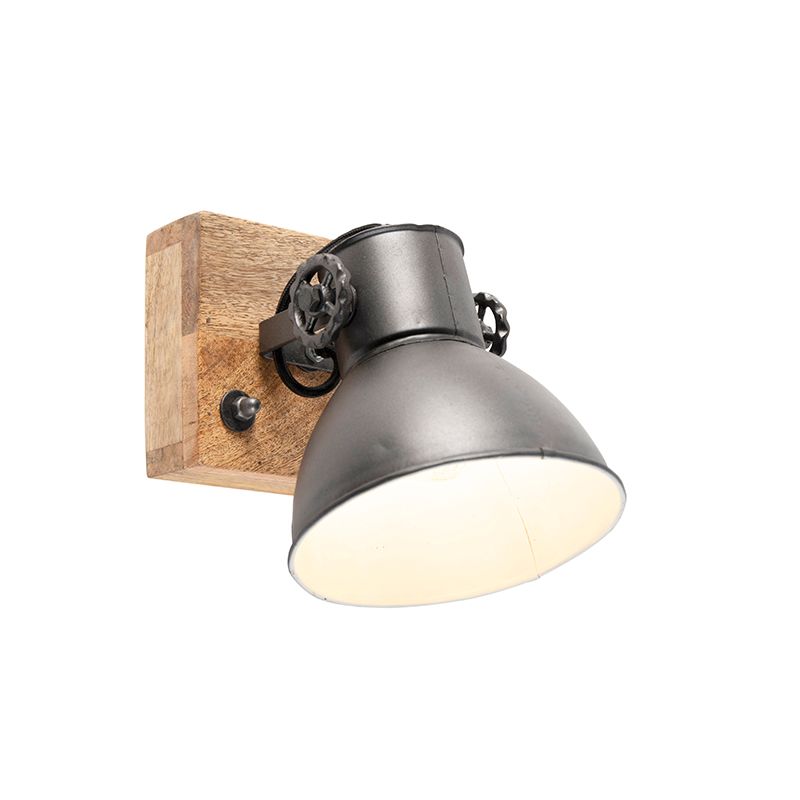 Industriële spot donkergrijs met mango hout 18 cm - Mangoes