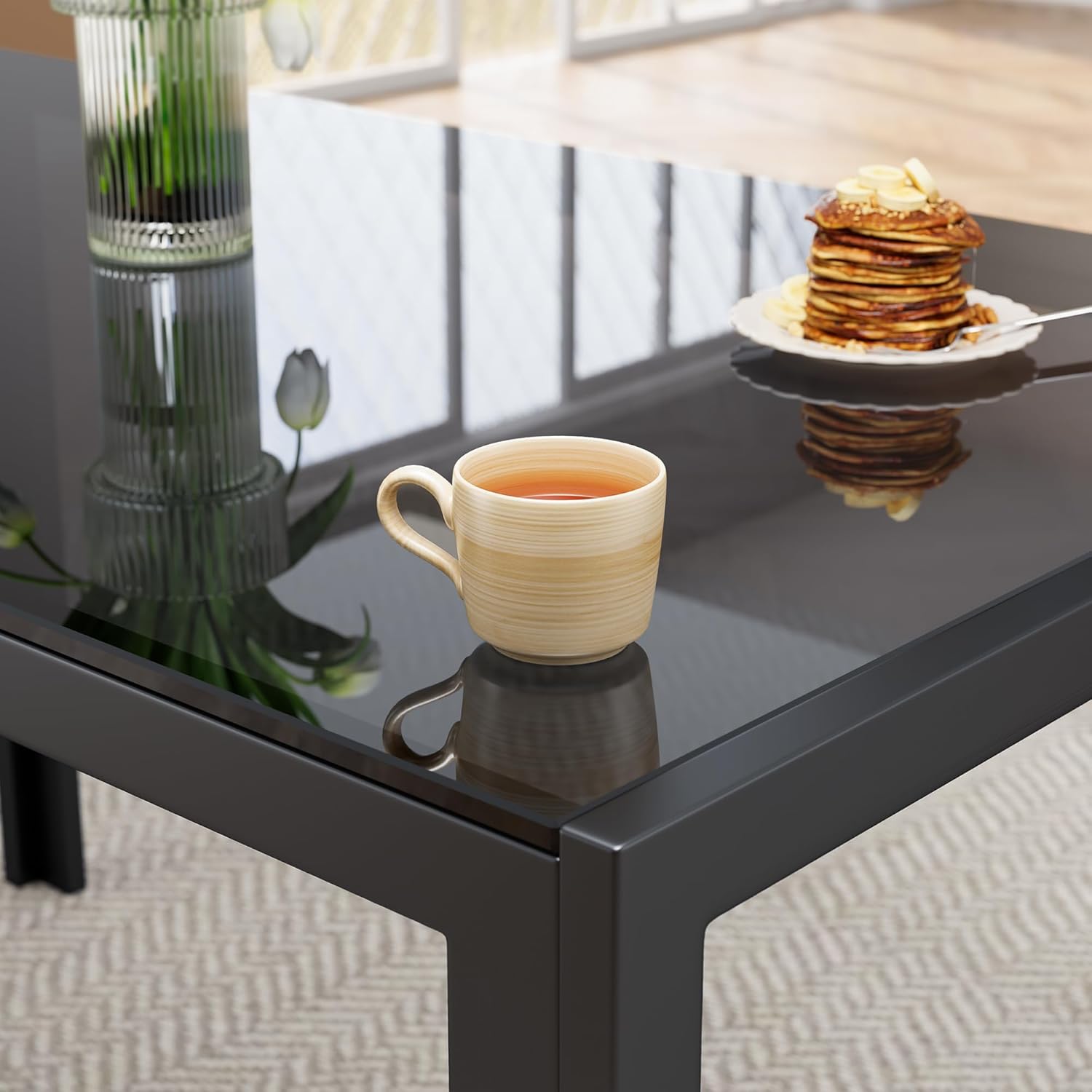 Bealife Esstisch mit 4 Stühlen Set, Esstisch und Stühle für 4 Personen, Esszimmer 6 Stühle und Tisch, Set mit Esstisch und Stühlen für Küche, Esszimmer und Wohnzimmer (Schwarz, 4stühle)