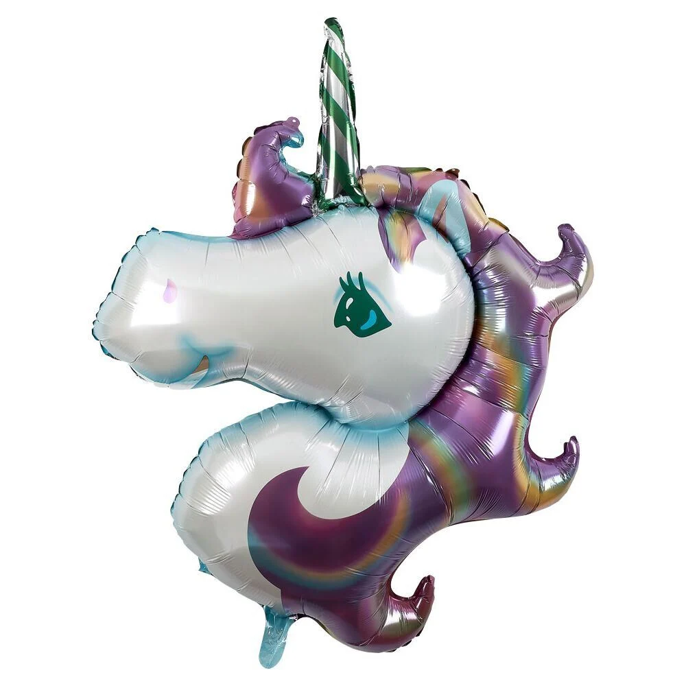 Ballon alu fée licorne bleuté H100cm