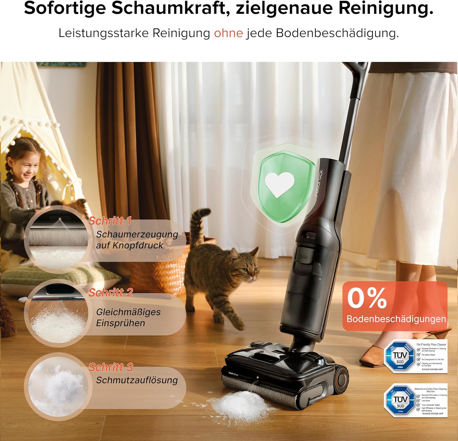 roborock F25 ACE Pro Nass-Trockensauger, 25000Pa, JetFoaming gegen Flecken, Anti-Haar-Verwicklung, 180° Flach-Design, Heißwasser-Selbstreinigung & Heißlufttrocknung