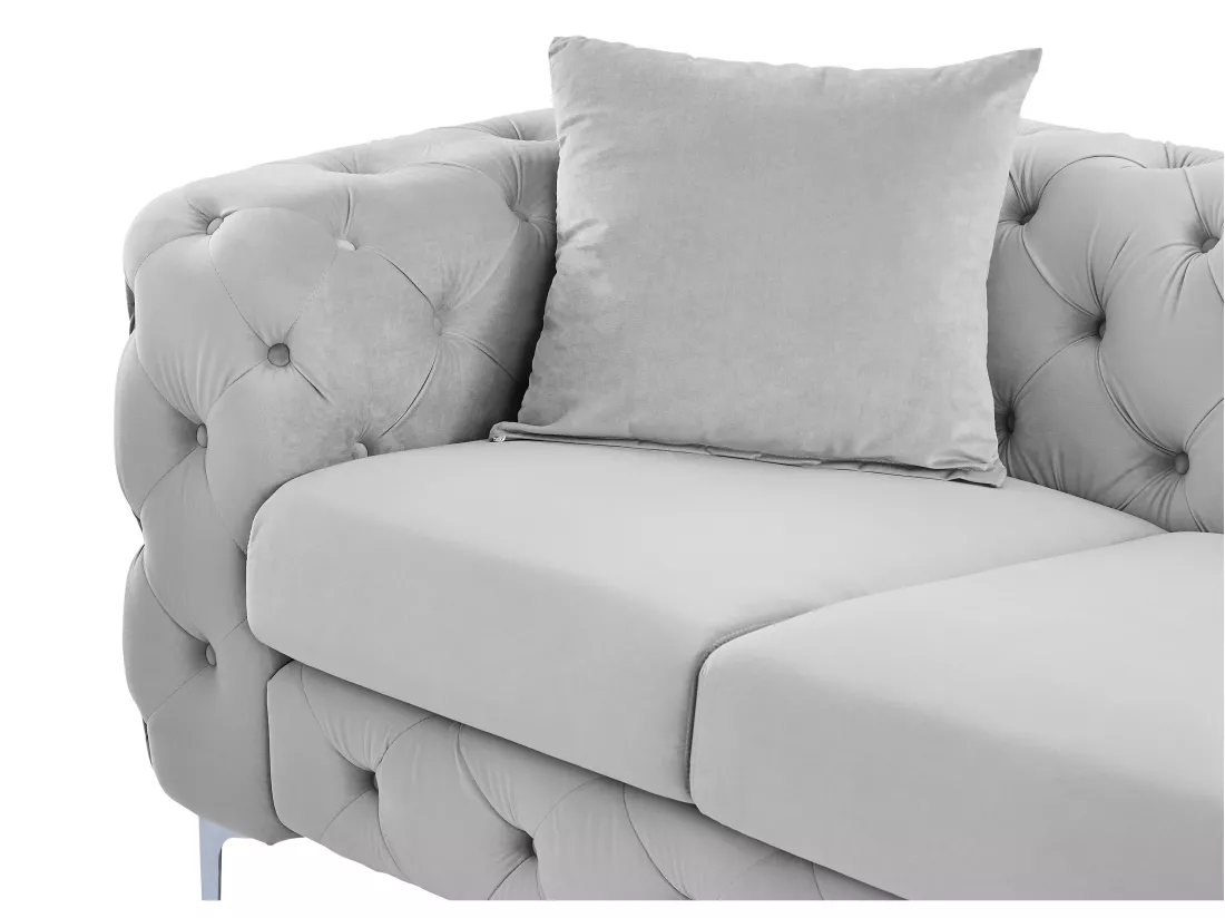 Canapé 3 places et fauteuil en velours gris clair EDWINA
