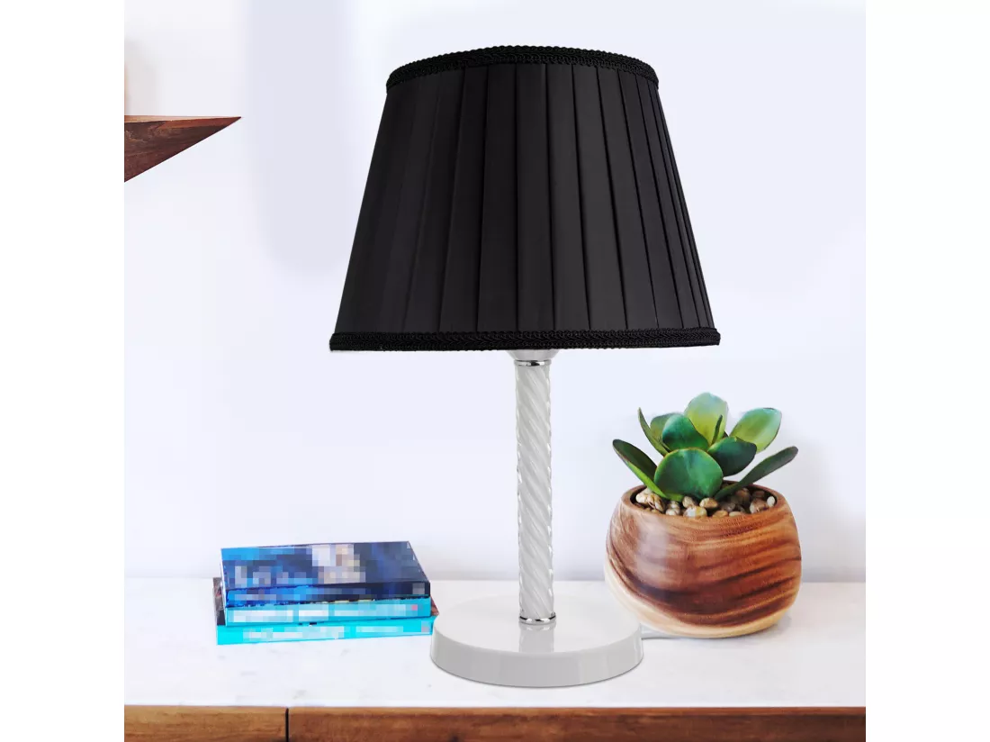 Lampe de bureau Kilbride en métal verre textile 40 cm E27 blanc / noir [lux.pro]