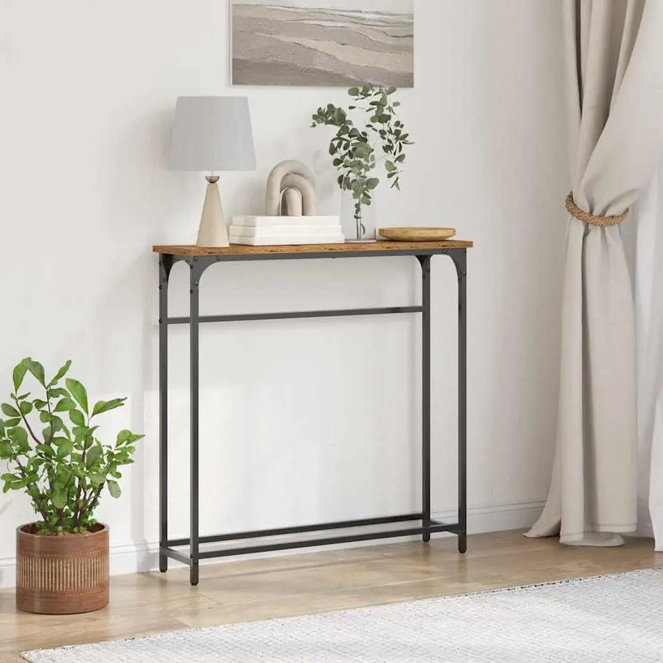 vidaXL - Sidetable - Oud hout - Gelaagd hout en metaal - 75x19.5x75 cm