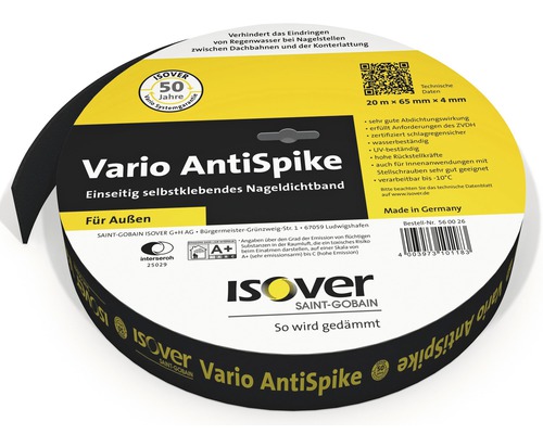 ISOVER AntiSpike nagelafdichtingstape, enkelzijdig en zelfklevend voor buiten, 20 m x 65 mm