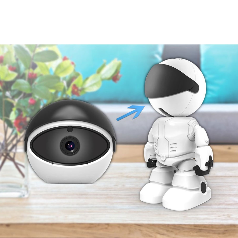 355° WiFi Internet IP Kamera 2MP Roboter mit IR Nachtsichtfunktion / Auto Tracking / Bewegungserkennung / 2-Wege-Audio (iOS/Android) - Weiss