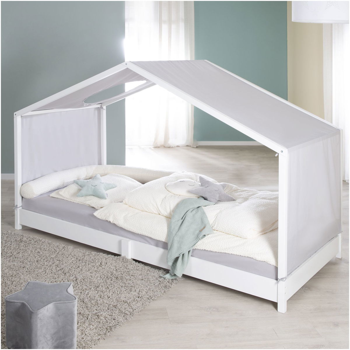 robaroba   Hausbett mit Rolllattenrost weiss 90x200cm