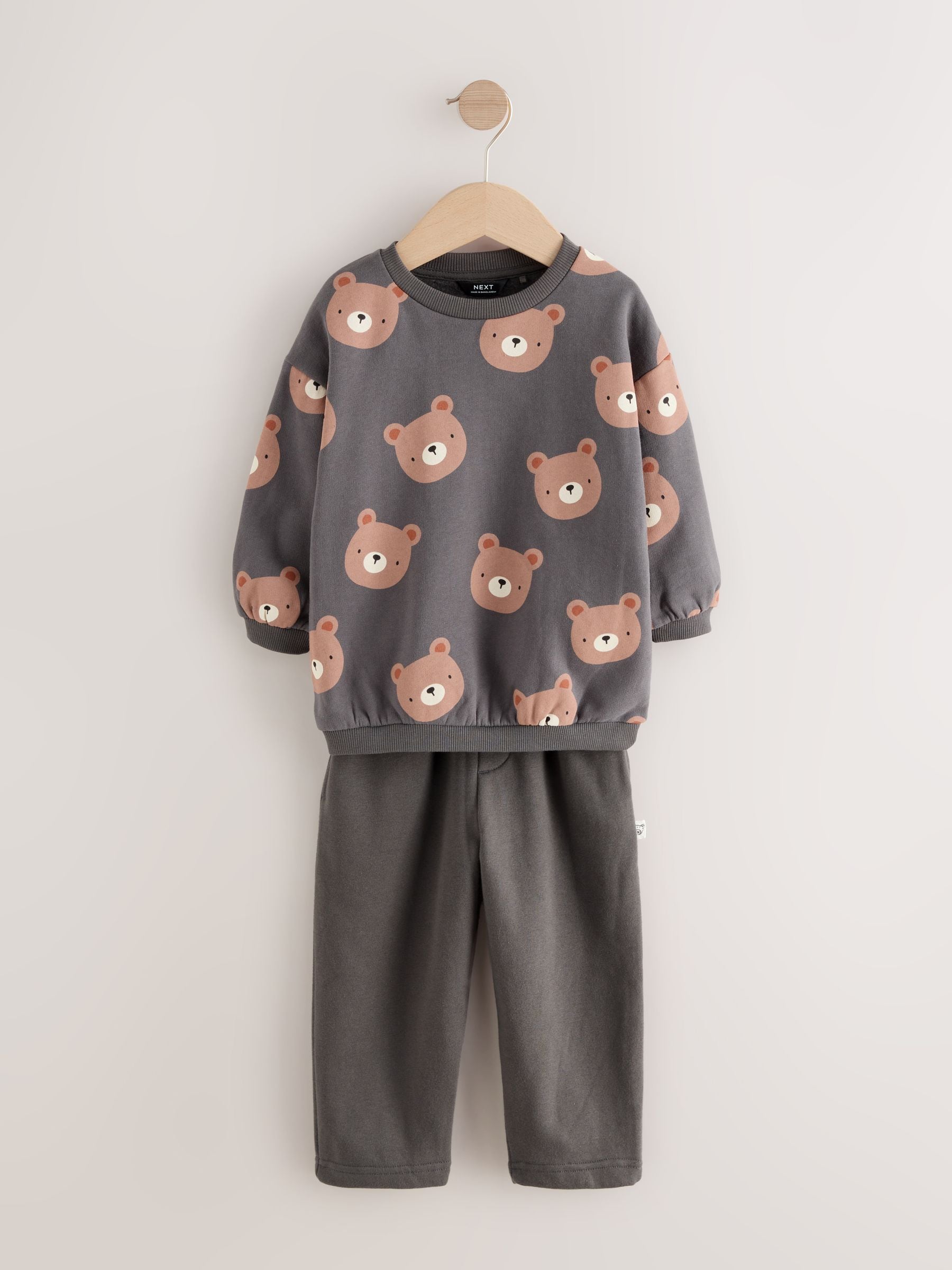 Charcoal Grey Bear All Over - Set met sweatshirt en joggingbroek met strepen (3mnd-7jr)