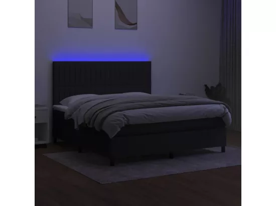 Sommier tapissier avec matelas et LED Noir 160x200 cm Tissu