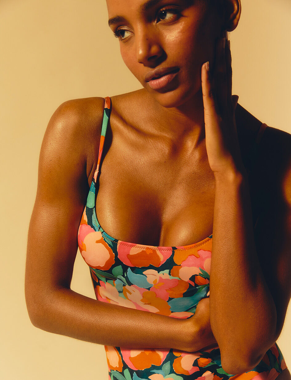 Maillot de bain une pièce - pivoine bleu canard