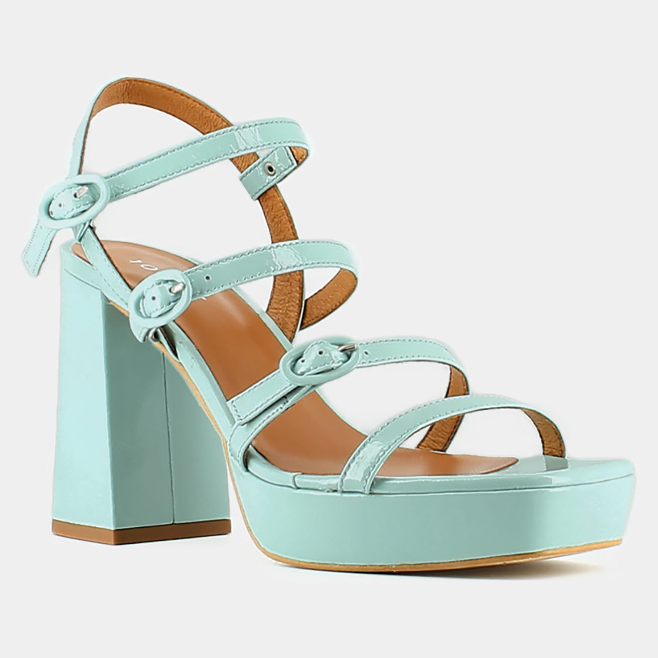 Jonak Sandales en Cuir verni Valens turquoise clair - Talon 9 cm