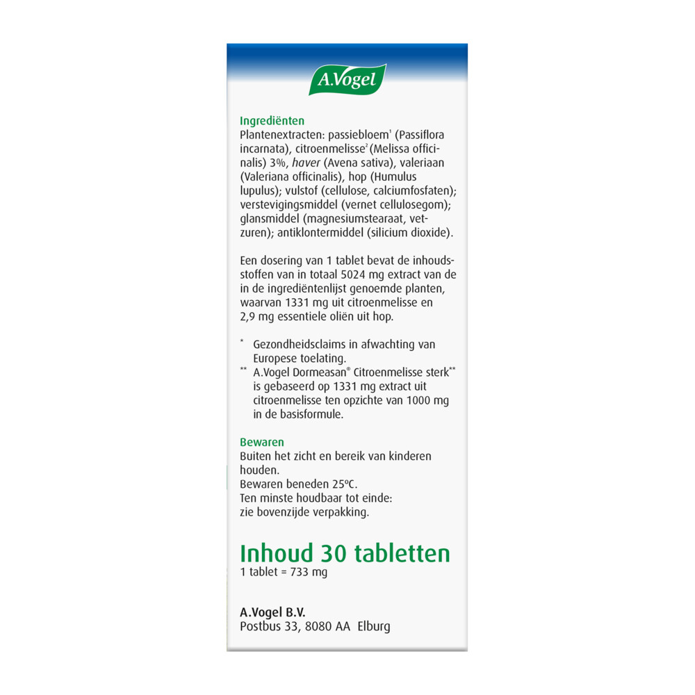 A.Vogel Dormeasan Citroenmelisse Sterk30 tabletten