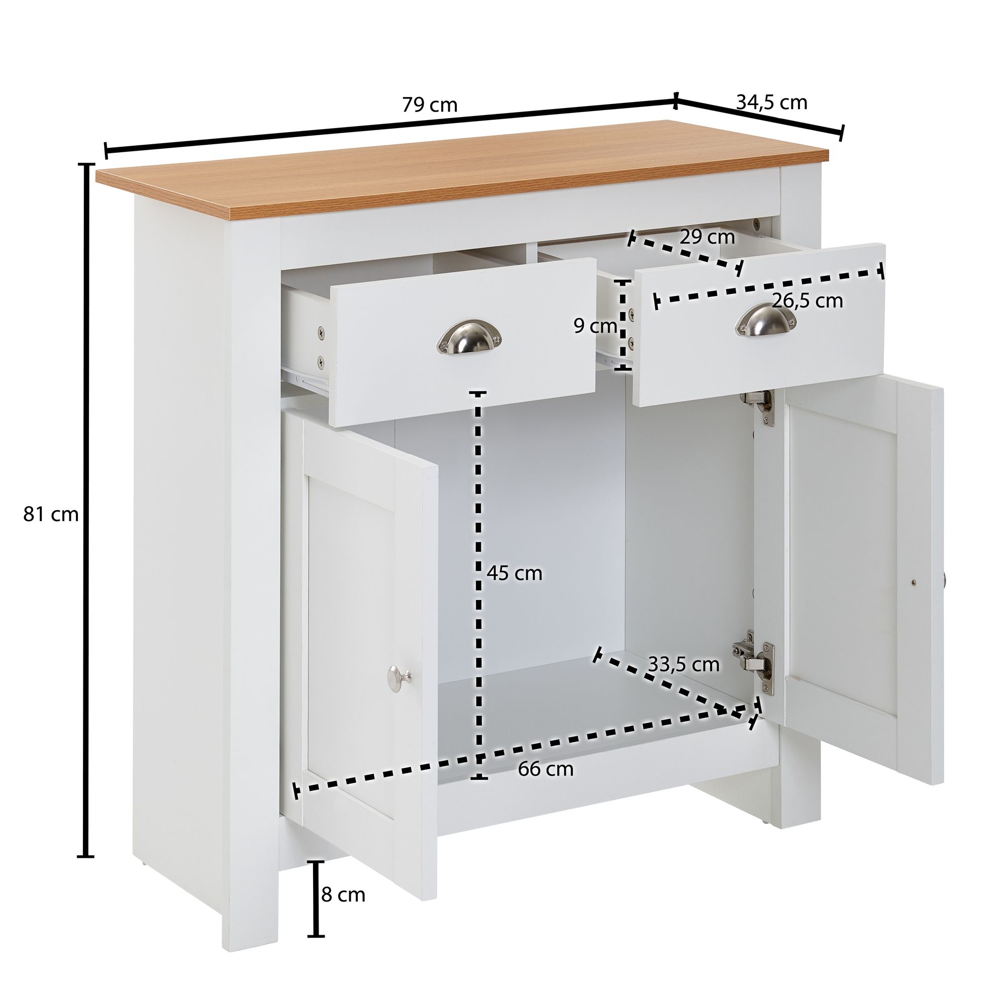 Sideboard FineBuy Kommode Weiß / Eiche 79x81x34,5 cm Anrichte Schubladenkommode