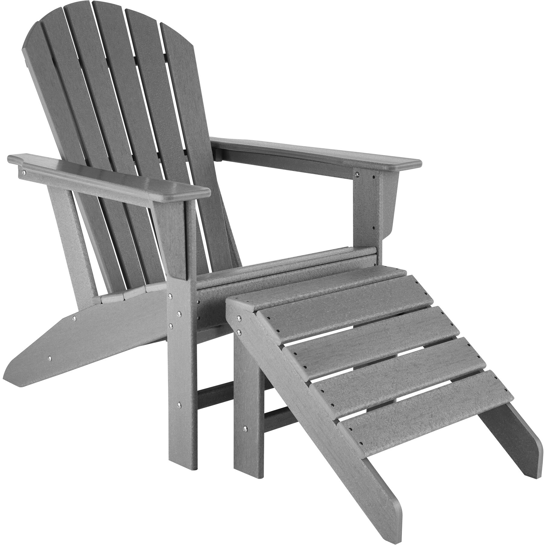 tectake® Gartenstuhl mit Fußablage, im Adirondack-Stil, hohe Rückenlehne und breite Armlehnen, Belastbarkeit Sitzfläche 120 kg