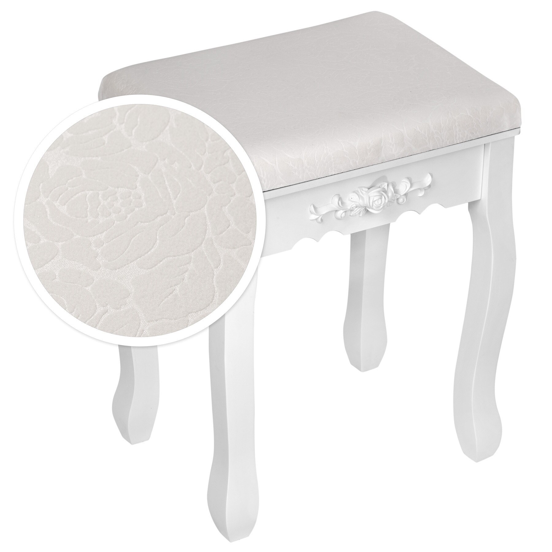 tectake® Schminktisch, im Antik-Look, mit gepolstertem Hocker, 7 Schubladen, 90 x 40 x 145 cm