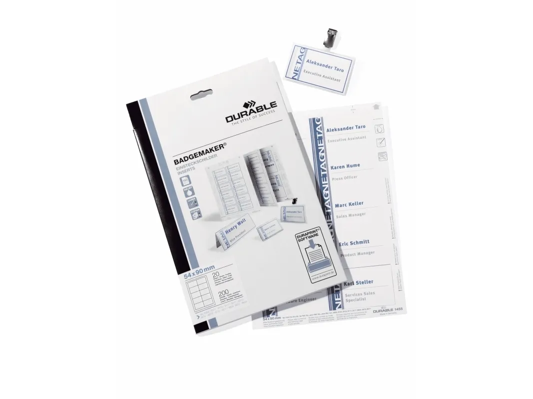 Durable BADGEMAKER® indstik til navneskilte 54x90 mm - (20 ark x 10 stk.)