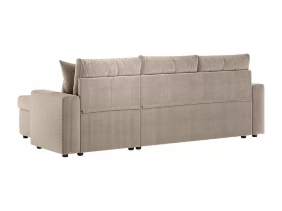 Canapé d'angle 3 places Maria réversible, convertible avec coffre en velours côtelé - Taupe - L227 x P146 x H81cm - Loungitude