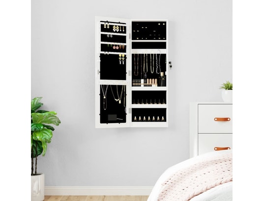 VIDAXL - Armoire à bijoux avec miroir et éclairage led mural blanc
