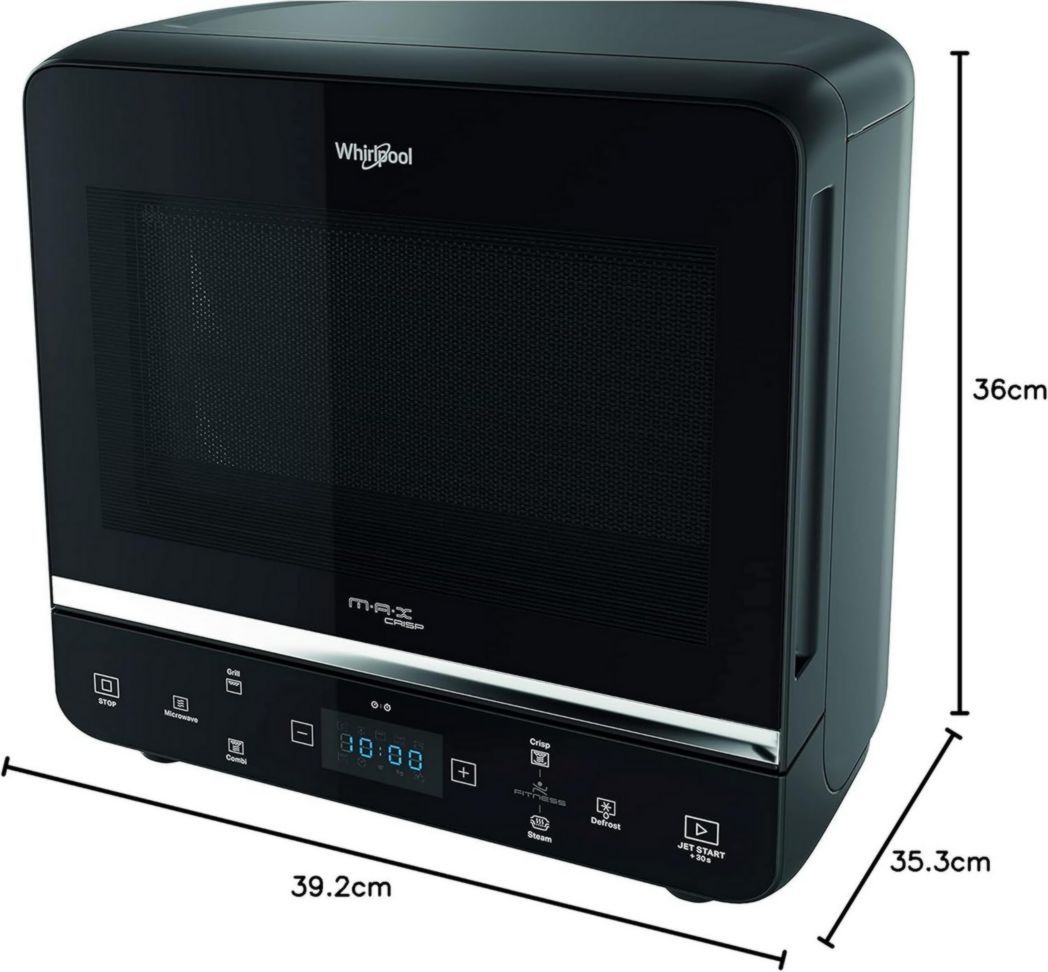 Four à micro-ondes Whirlpool Max 49 MB + grill, 13 L avec vapeur, grille haute, plateau croustillant et poignée