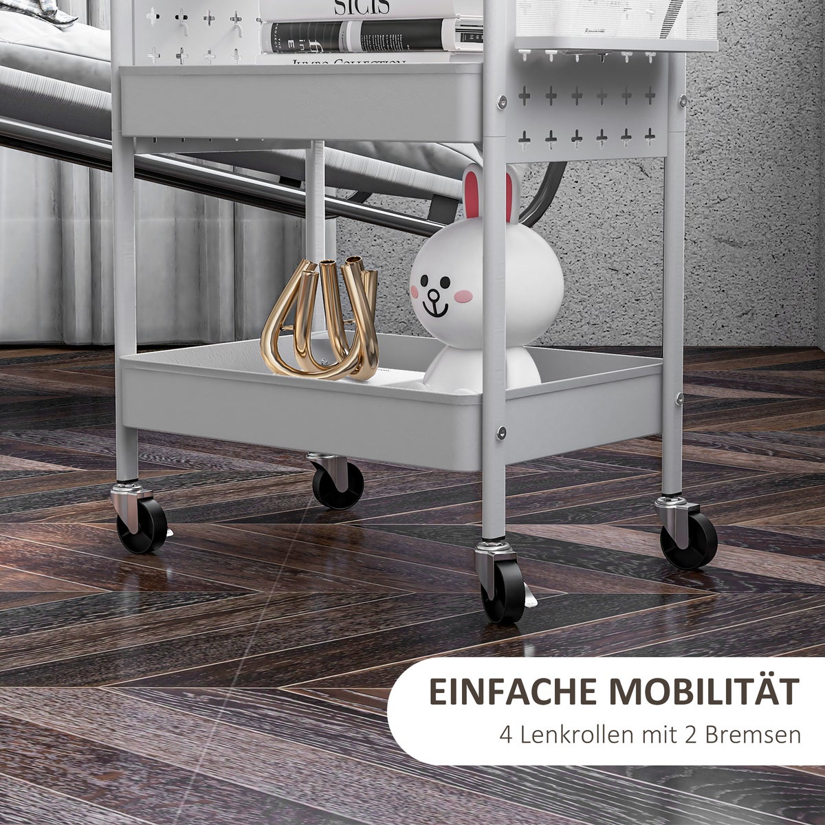 HOMCOM Rolwagen, Serveerwagen met 3 Planken, 2 Hangmanden, Opbergwagen met Handvat, Keukenwagen, Bijzettafel voor Keuken, Woonkamer, Staal, Wit