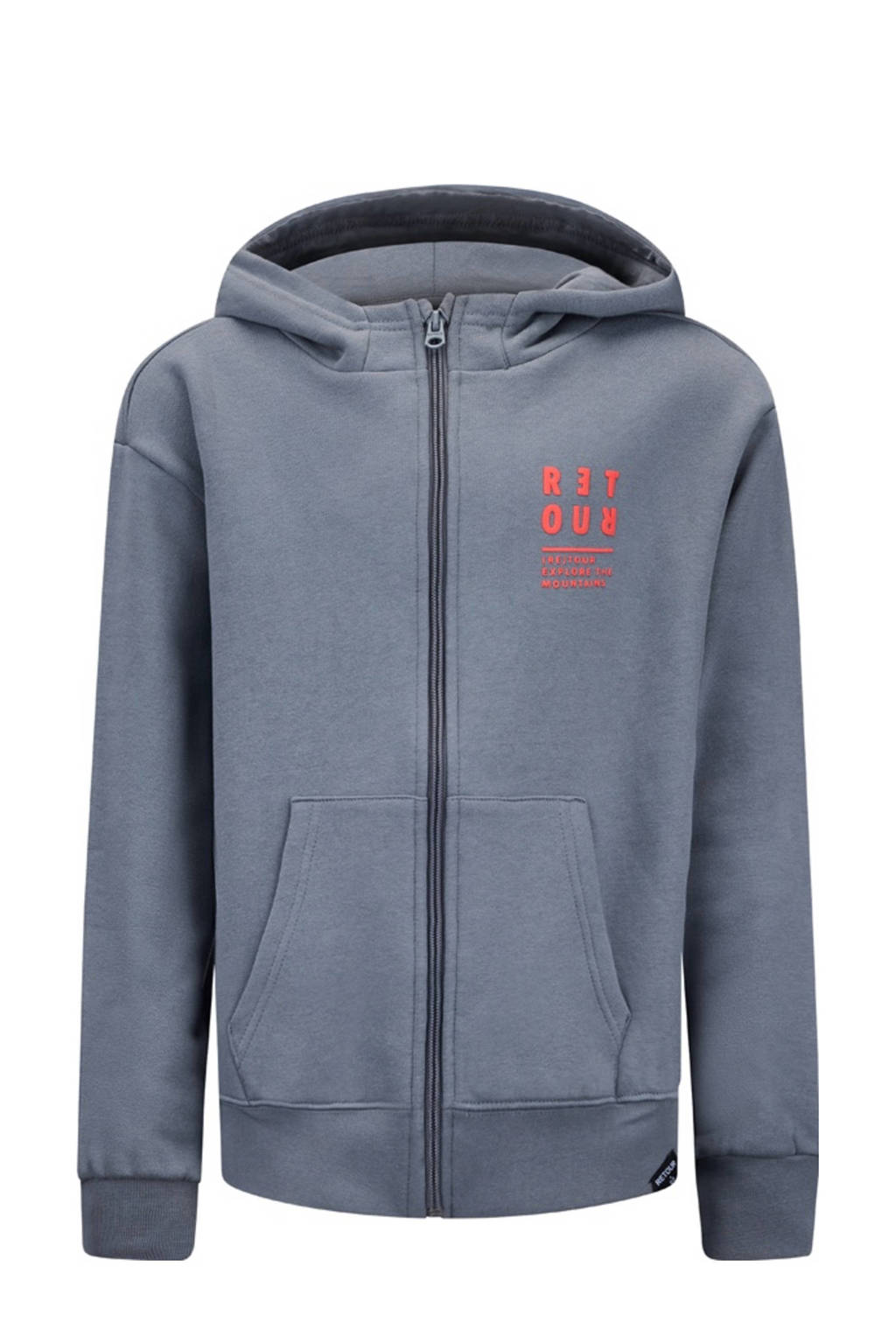 Retour Jeans sweatvest Asher met printopdruk staalgrijs