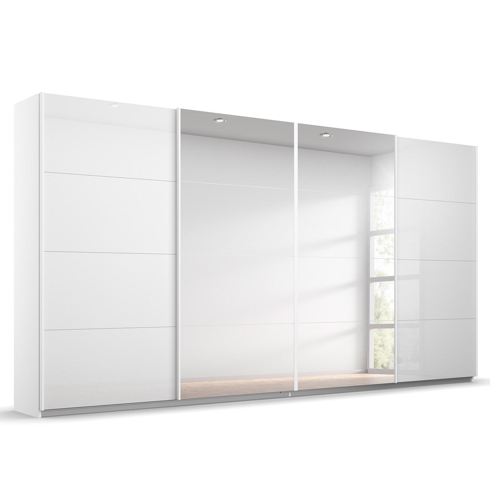 Schwebetürenschrank - weiß Hochglanz - 2 Spiegeltüren - 360x211 cm