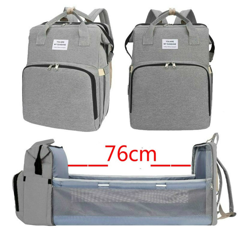 (47x36x12cm) 2in1 Baby Reise Rucksack Wickeltasche   Schlafbett - Schwarz