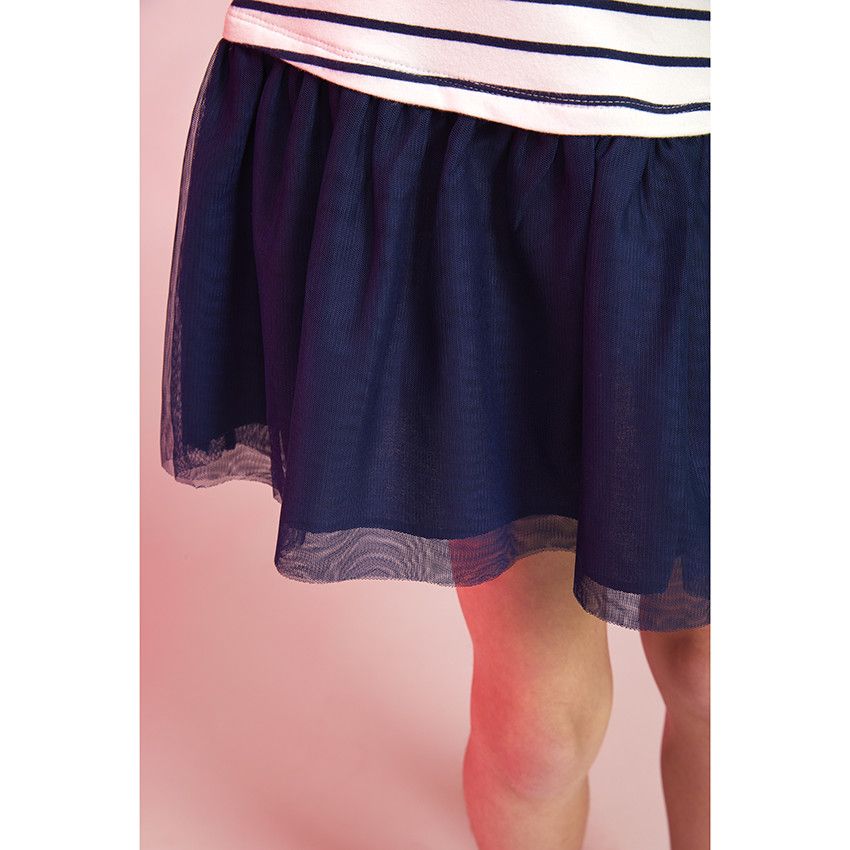 Robe manches courtes bi-matière effet 2 en 1 avec sequins pour fille - Ecru