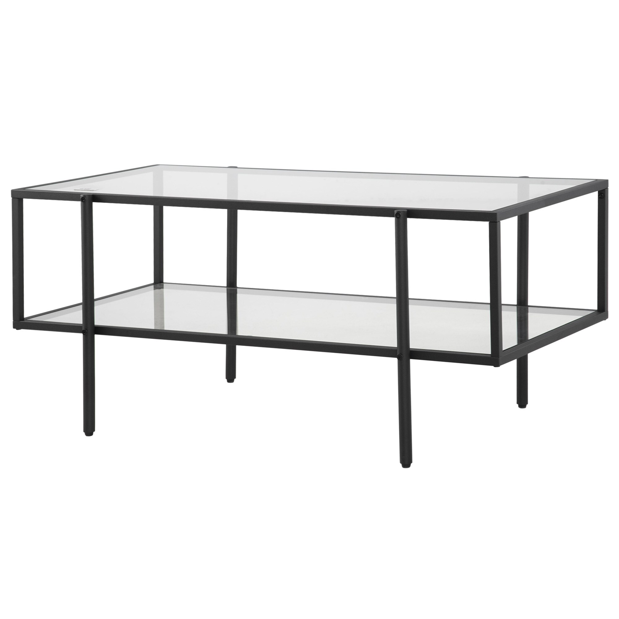 HOMCOM Beistelltisch mit 2 Regalen transparent, schwarz 100L x 55B x 45,5H cm
