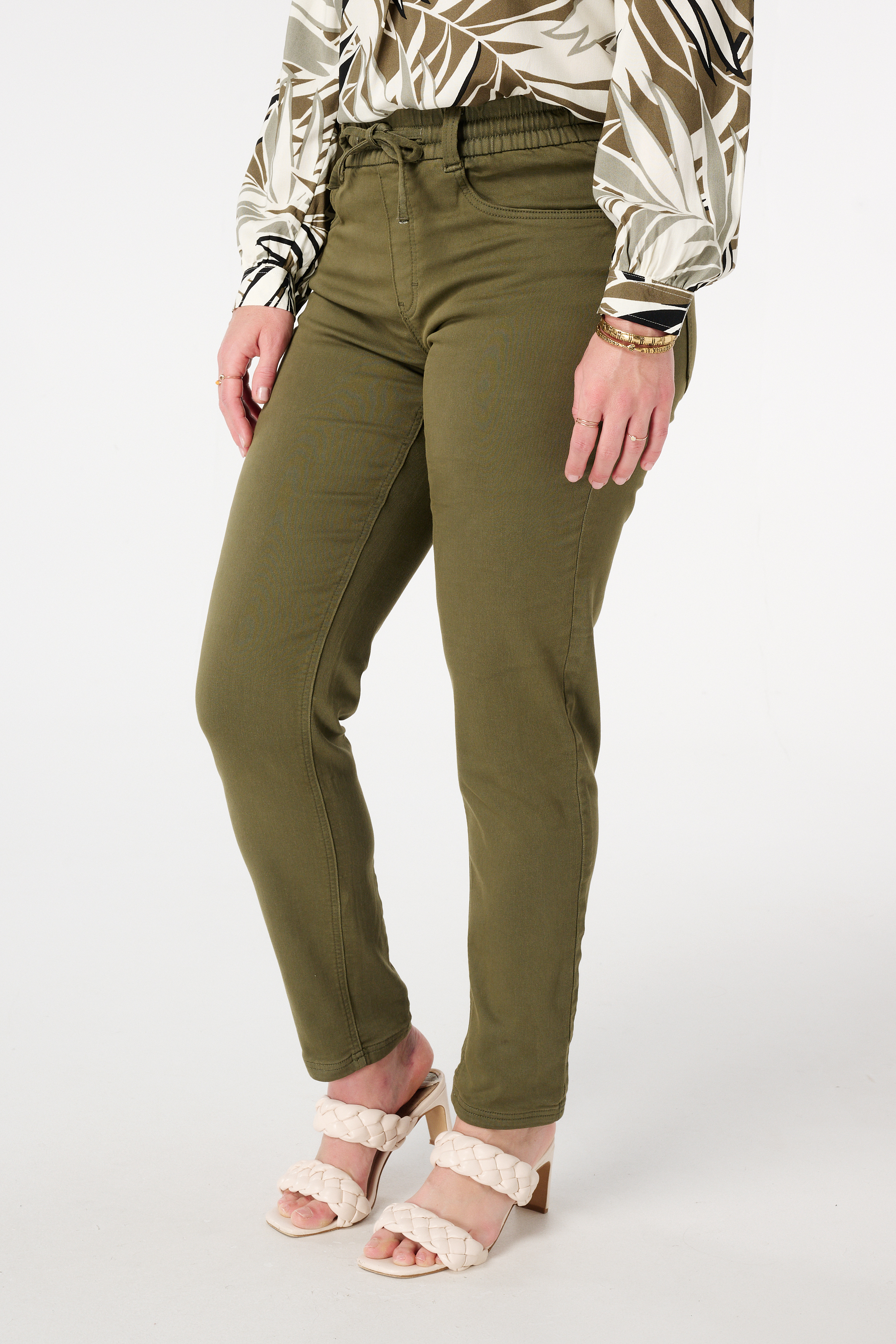 Straight leg jeans met elastische taille Khaki