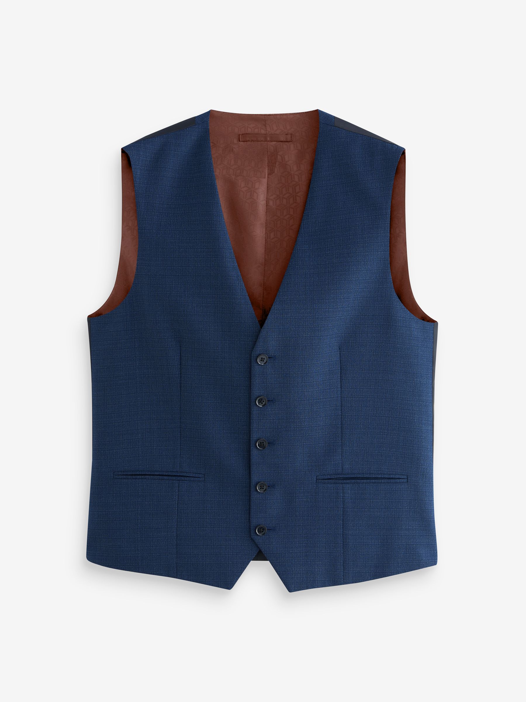 Blauw - Wollen kostuum met textuur: herenvest