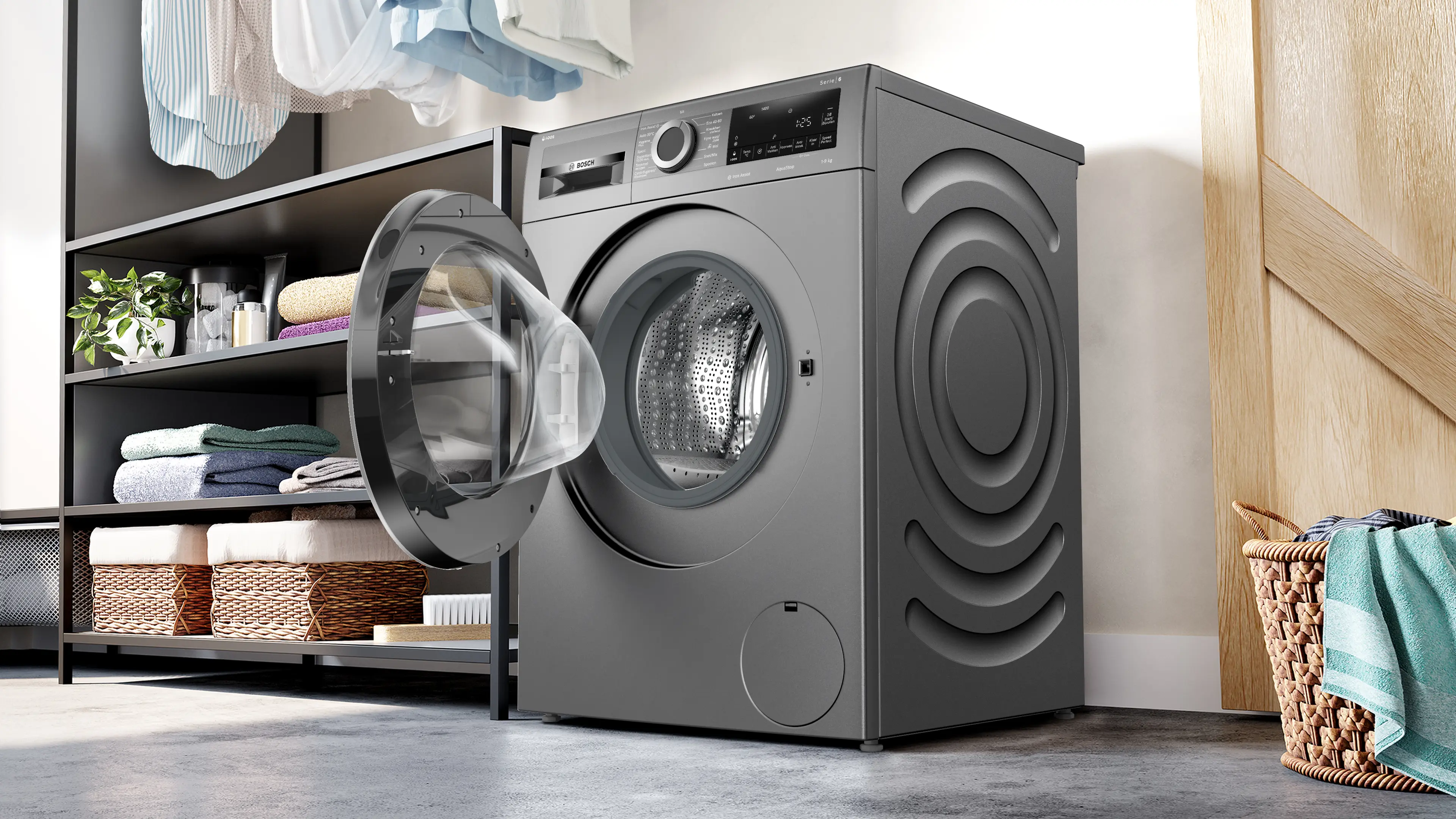 Serie 6 Wasmachine, voorlader 9 kg max. 1400 rpm, Cast iron grey