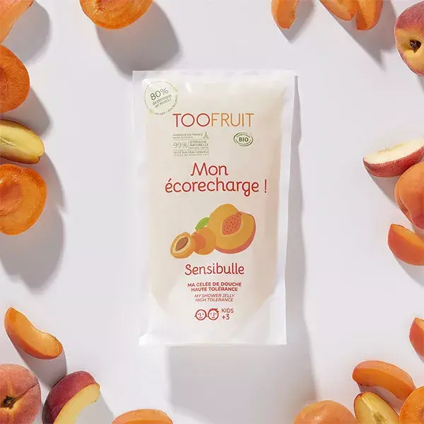 Toofruit Sensibulle Eco-Refill Geléia de Banho Orgânica de Damasco e Pêssego para Crianças 400ml