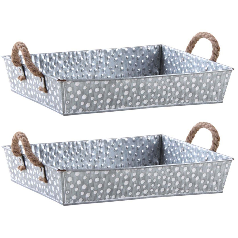 Manne métal à pois blanc avec anses (lot de 2)