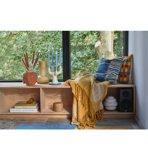 Villa Collection Styles Pude, Blå/ Gul/ Offwhite, 45x45 cm