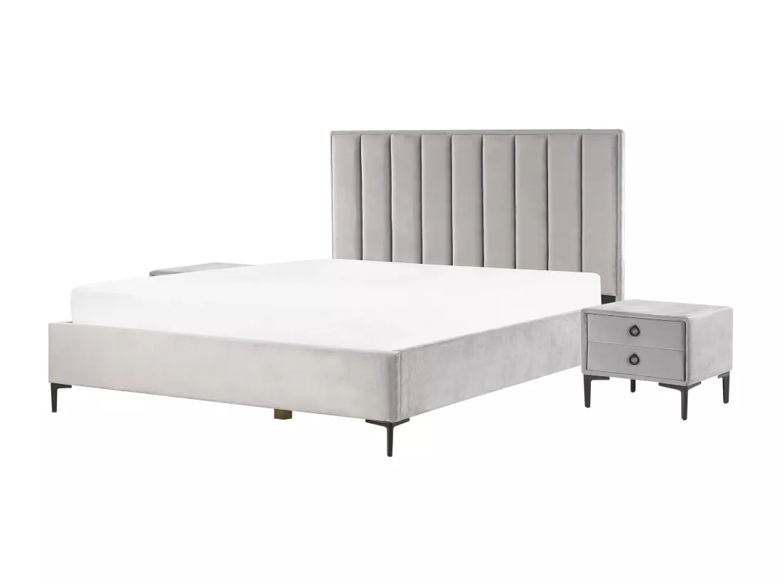 Ensemble de chambre Velours SEZANNE 180 x 200 cm Gris clair