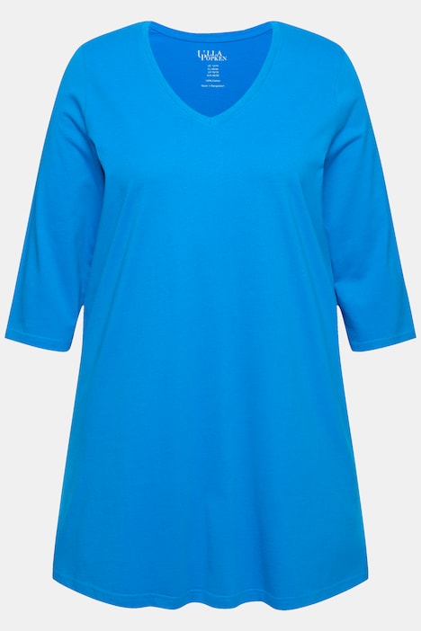 Longshirt, A-Linie, V-Ausschnitt, 3/4-Arm