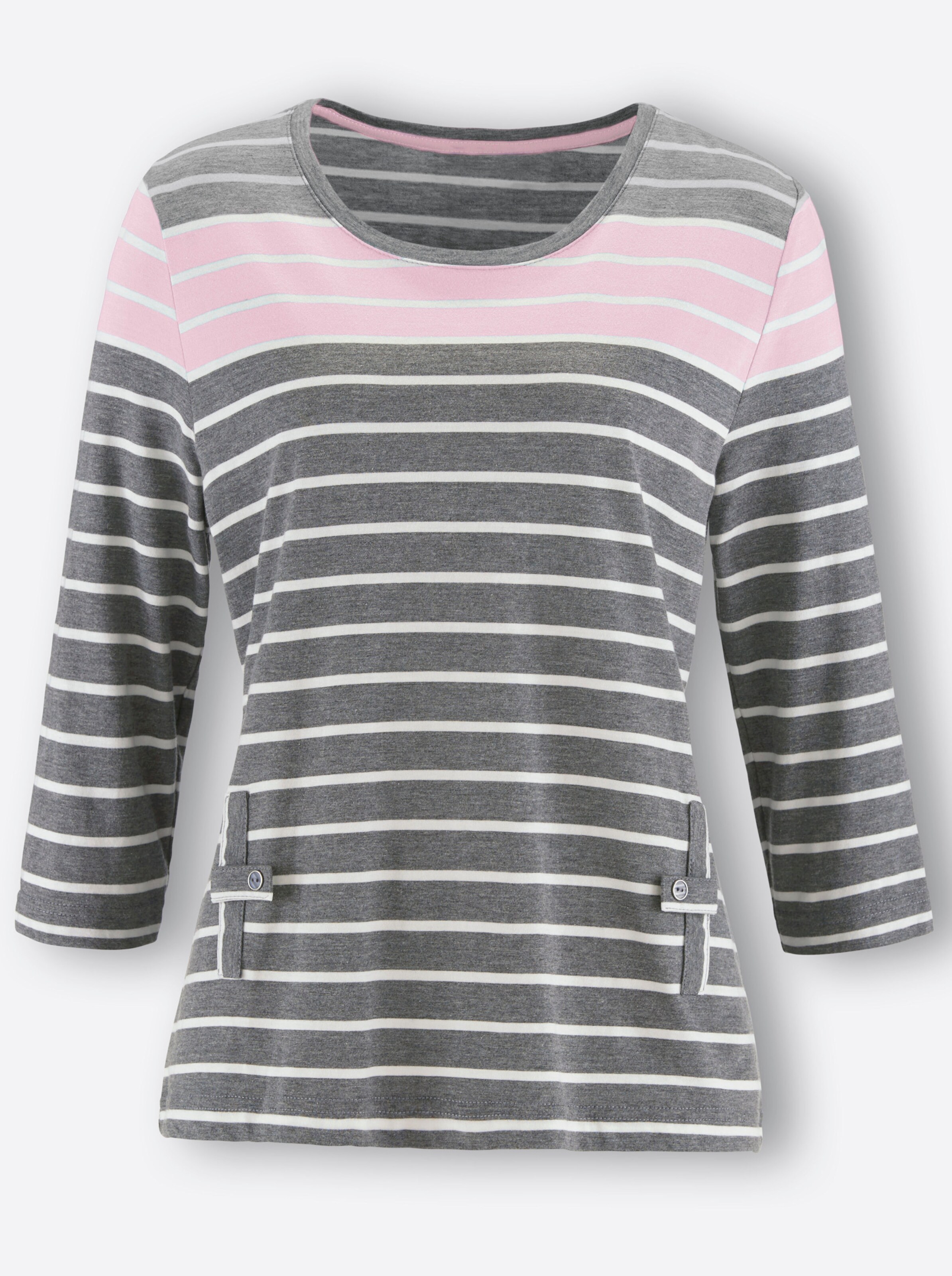 3/4-Arm-Shirt in grau-rosé-gestreift