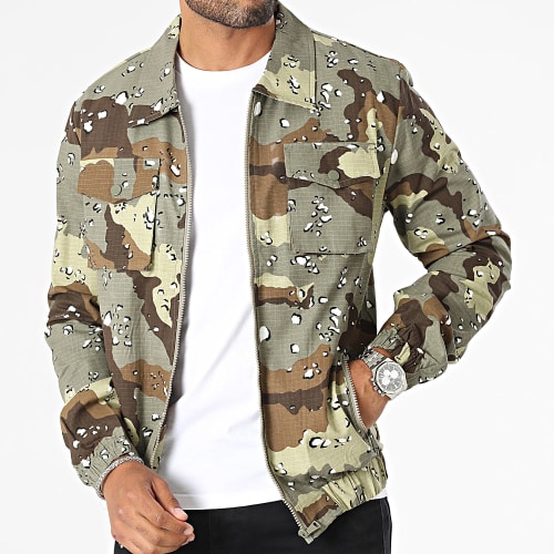 Veste Zippée Vert Kaki Marron Camouflage