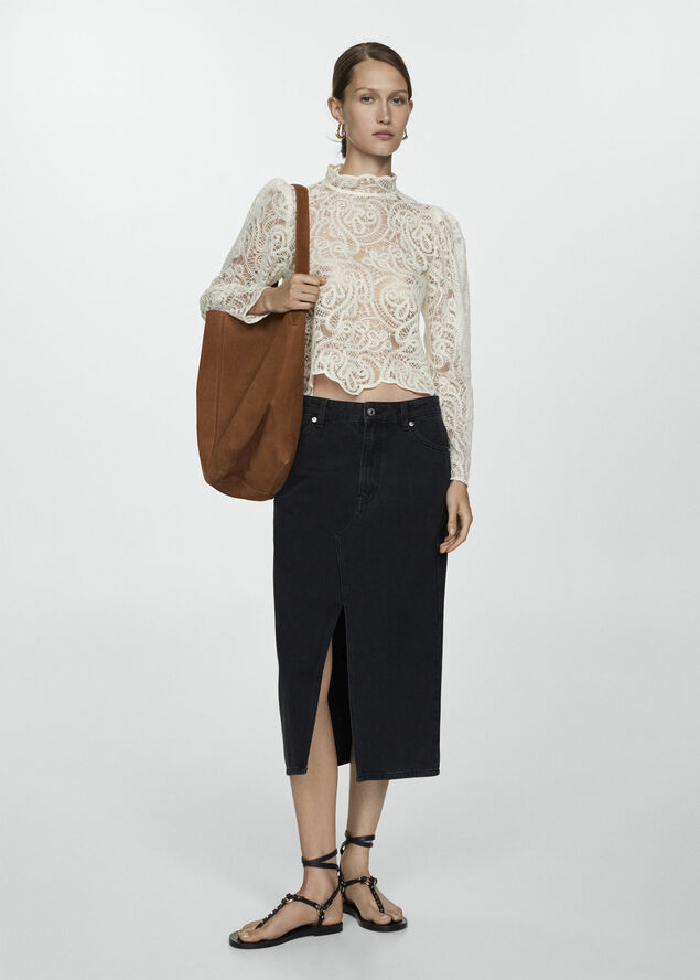 MANGO Denim midi-skirt Open grey