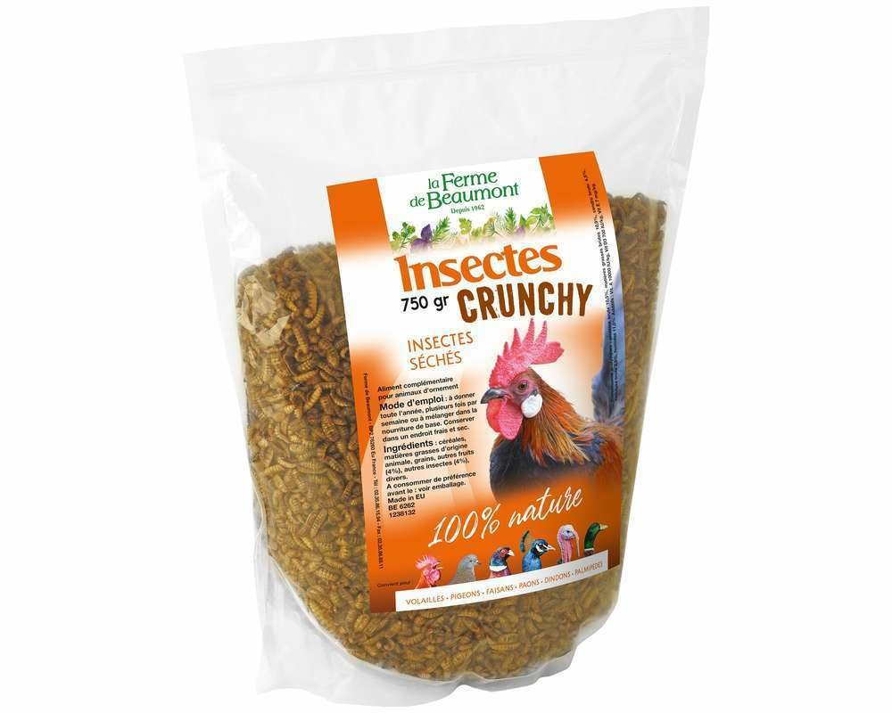 Insectes séchés crunchy 250 gr • friandise protéinée poule et volaille • favorise la ponte et réduit le picage •