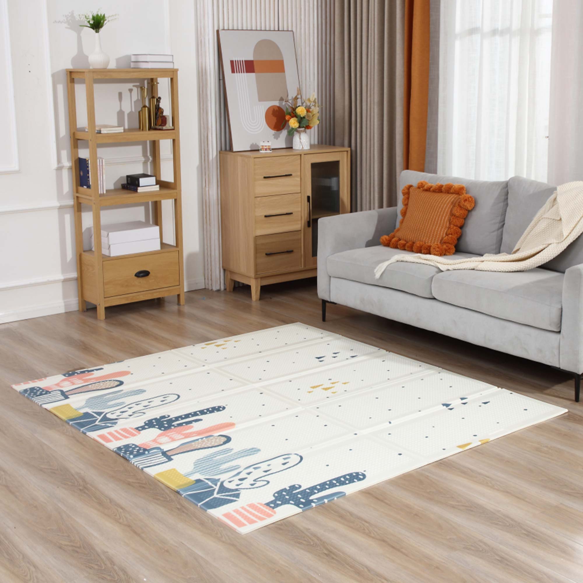 Baby Vivo Spielmatte / Spielteppich für Kinder doppelseitig mit Straße 200 x 180 cm - Kaktus