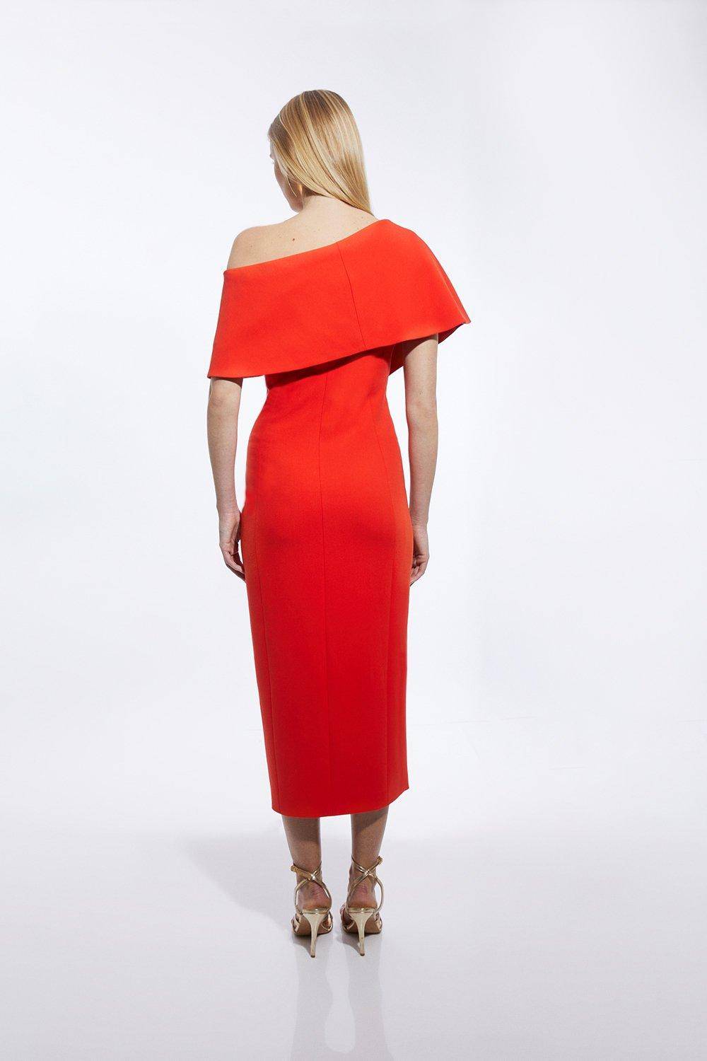KarenMillen Robe crayon midaxi structurée, stretch, à épaules dénudées et à boutons traversants