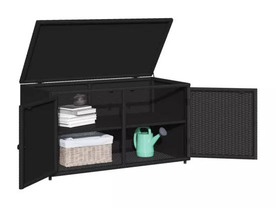 Armoire de rangement jardin noir 110x55x60,5 cm résine tressée