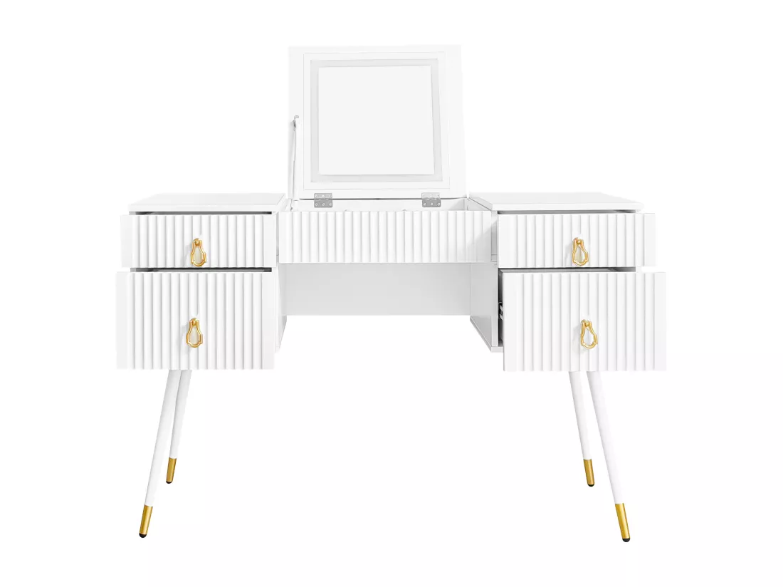 Coiffeuse avec miroir pliable à LEDs intelligentes - 3 tiroirs spacieux - 120 x 45 x 121 cm - Bois MDF - Blanc (sans tabouret)
