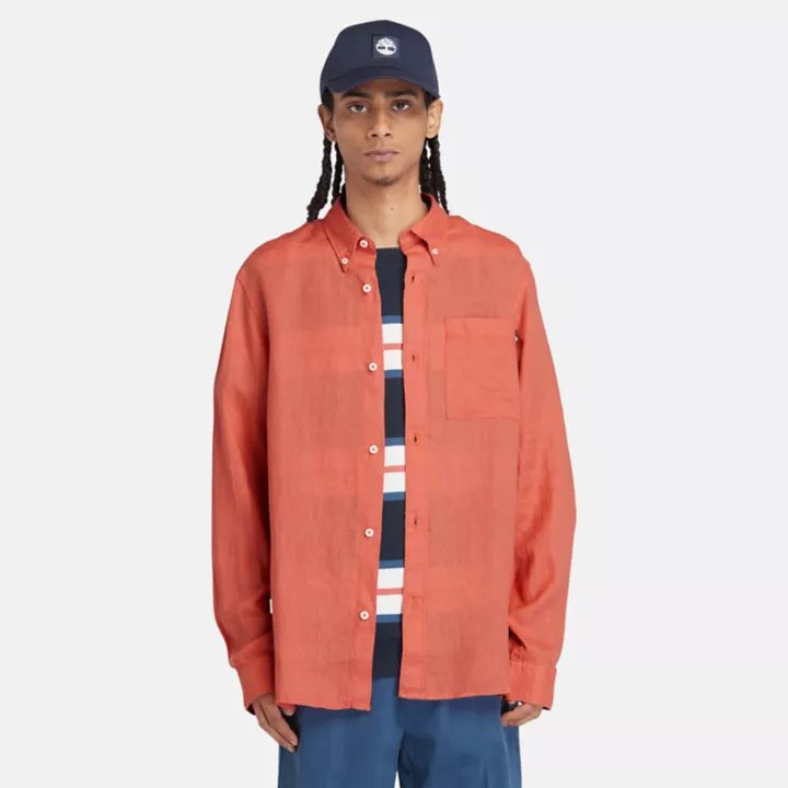 Chemise en lin à poche pour homme en orange clair
