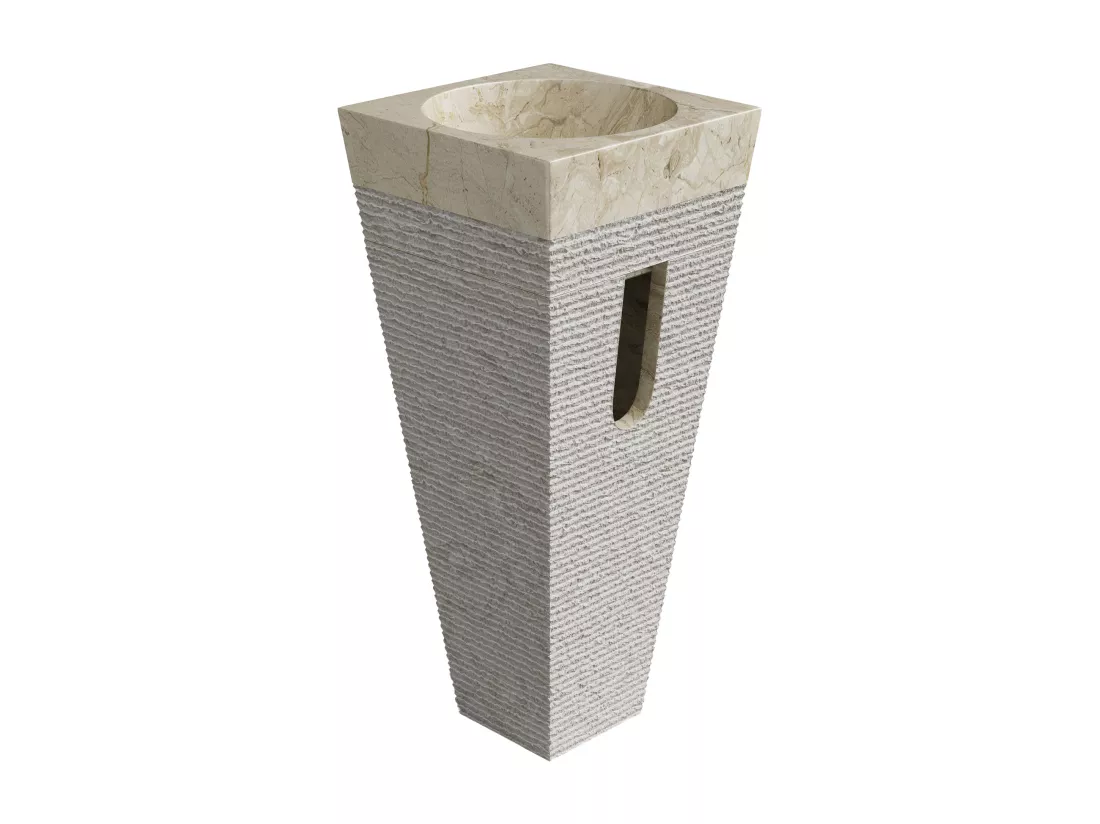 Vasque sur pied en marbre - Coloris crème - L40 x P40 x H90 cm - STORTA