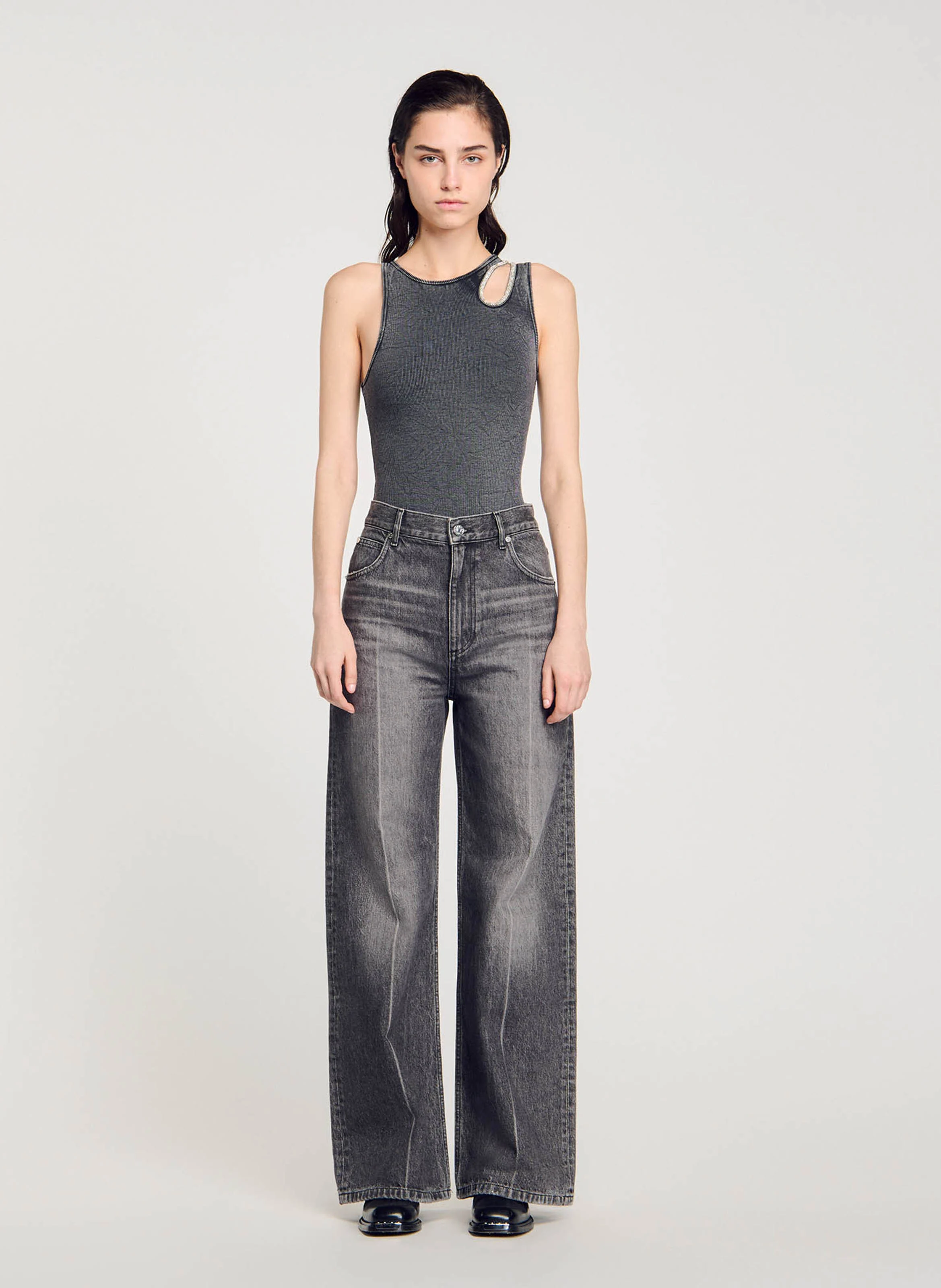 Body col rond en coton mélangé | Gris