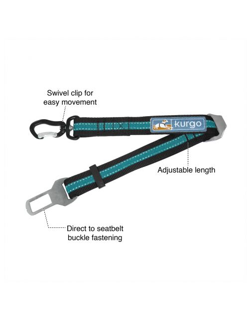 Kurgo Seatbelt Swivel Tether - Hondenautoaccessoire - Blauw Zwart