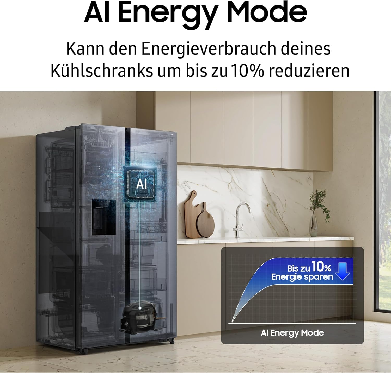 Samsung RS80F66KBFEF Side-by-Side Kühl-Gefrierkombination, AI Kühlschrank mit Gefrierfach, 178 cm, 634 l, Eis- und Wasserspender mit Festwasseranschluss, AI Voice Control & Energy Mode, Black Steel
